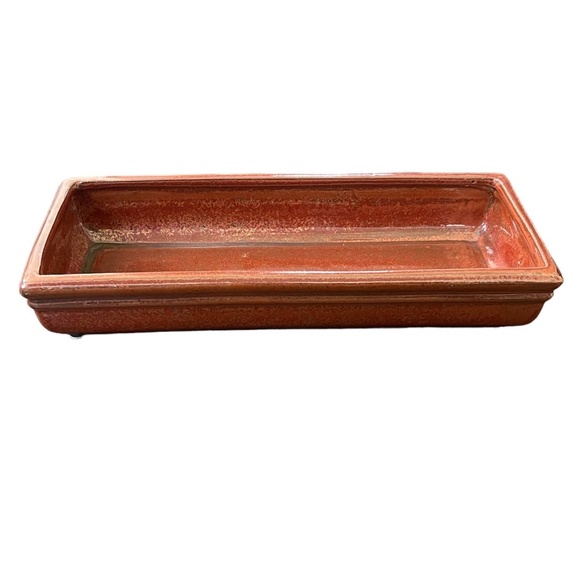 Large Burnt Orange Glazed Rectangle Bonsai Succulent Pot 15"L x 6"W x 2.75"H New